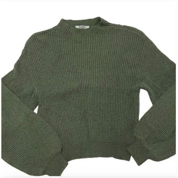 BB Dakota Sweater Womens Small Olive Green Ribbed Mock Neck Balloon Sleeve - Picture 1 of 9